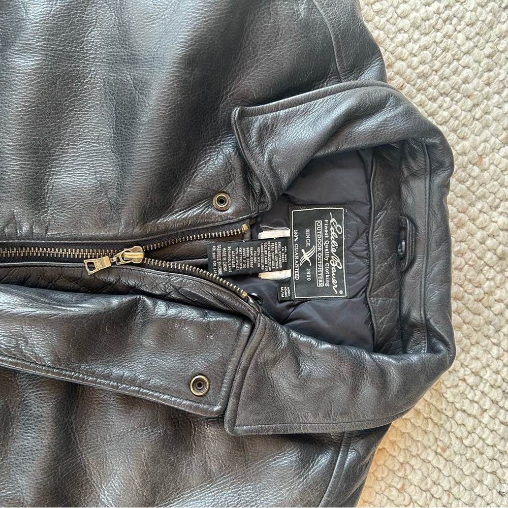 Eddie Bauer Black Leather Bomber Jacket - Picture 3 of 10